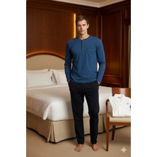 Kly %100 Pamuk Yeni Sezon Midi Yaka Erkek Şık Tasarım Pijama Takımı