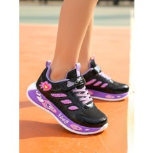 Ellaboni Kız Çocuk Parlak Simli Siyah Fuşya Spor Ayakkabı Rahat Hafif Esnek Taban Sneaker