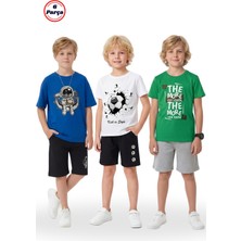 Fyk Kids 3'lü Yuvarlak Yaka Baskı Detaylı Erkek Çocuk 6 Parça Alt Üst Takım