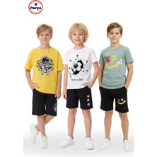 Fyk Kids 3'lü Yuvarlak Yaka Baskı Detaylı Erkek Çocuk 6 Parça Alt Üst Takım