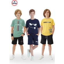 Fyk Kids 3'lü Yuvarlak Yaka Baskı Detaylı Erkek Çocuk 6 Parça Alt Üst Takım