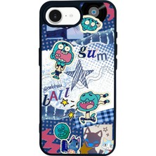 Scaleta Case iPhone 16E Uyumlu Çizgi Film Karakteri Tasarımlı Glossy Mat Siyah Silikon Telefon Kılıfı