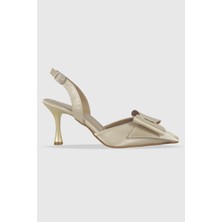 Elina Şampanya Saten Fiyonk Detay Arka Kemerli Kadın Topuklu Aykakabı