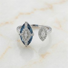 Zeino Mavi Taşlı Zarif Ayarlanabilir Yüzük - Gümüş Rengi Kaplama