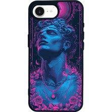 Scaleta Case iPhone 16E Uyumlu Neon Tasarımlı Glossy Mat Siyah Silikon Telefon Kılıfı