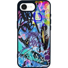 Scaleta Case iPhone 16E Uyumlu Grafiti Tasarımlı Glossy Mat Siyah Silikon Telefon Kılıfı