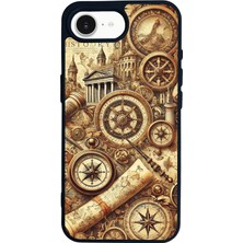 Scaleta Case iPhone 16E Uyumlu Harita Tasarımlı Glossy Mat Siyah Silikon Telefon Kılıfı