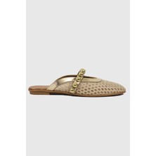 Annie Altın Troklu Kemer Detay Yuvarlak Burun Kadın Terlik