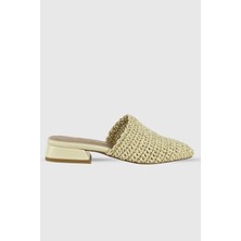 Elanor Bej Örgü Kadın Kısa Kalın Topuklu Terlik