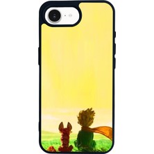 Scaleta Case iPhone 16E Uyumlu Küçük Prens Tasarımlı Glossy Mat Siyah Silikon Telefon Kılıfı