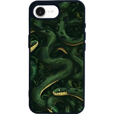 Scaleta Case iPhone 16E Uyumlu Yılan Tasarımlı Glossy Mat Siyah Silikon Telefon Kılıfı