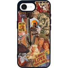 Scaleta Case iPhone 16E Uyumlu Kovboy Tasarımlı Glossy Mat Siyah Silikon Telefon Kılıfı