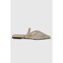 Naomi Bej Örgü Sivri Burun Kemer Detay Kadın Terlik