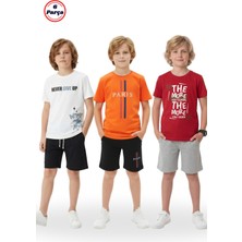 Fyk Kids 3'lü Yuvarlak Yaka Baskı Detaylı Erkek Çocuk 6 Parça Alt Üst Takım