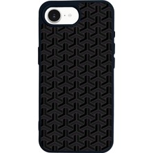 Scaleta Case iPhone 16E Uyumlu Geometrik Tasarımlı Glossy Mat Siyah Silikon Telefon Kılıfı