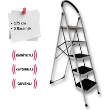 Endokon Paslanmaz Çelik 5 Basamaklı Geniş Basamak Ev - Ofis Tipi Merdiven - Tutacaklı