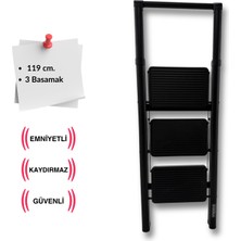 Endokon Katlanır Tutma Kollu Şık Merdiven Siyah 3 Basamaklı - Çelik - Ev - Ofis Merdiveni