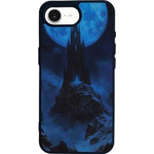 Scaleta Case iPhone 16E Uyumlu Ay (Moon) Tasarımlı Glossy Mat Siyah Silikon Telefon Kılıfı