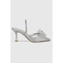 Regina Gümüş Şeffaf Taş Detay Lastikli Kadın Topuklu Ayakkabı