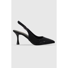 Almira Siyah Saten Siyah Taş Detay Kadın Topuklu Ayakkabı