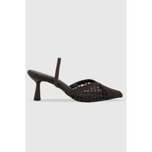 Daisy Kahve Dantel Sivri Burun Arka Lastikli Kadın Topuklu Ayakkabı