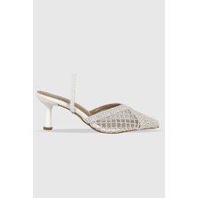 Daisy Sedef Dantel Sivri Burun Arka Lastikli Kadın Topuklu Ayakkabı