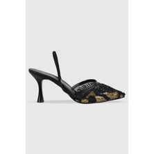 Leila Siyah Pullu Arkası Lastikli Sivri Burun Kadın Topuklu Ayakkabı