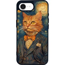 Scaleta Case iPhone 16E Uyumlu Kedi Tasarımlı Glossy Mat Siyah Silikon Telefon Kılıfı