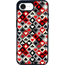 Scaleta Case iPhone 16E Uyumlu Iskambil Kağıdı Tasarımlı Glossy Mat Siyah Silikon Telefon Kılıfı