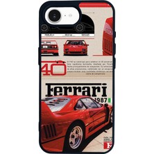 Scaleta Case iPhone 16E Uyumlu Ferrari Tasarımlı Glossy Mat Siyah Silikon Telefon Kılıfı