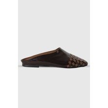 Helena Kahve Mat Taba Damalı Küt Burun Kadın Terlik