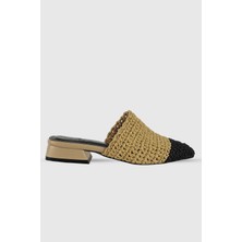 Elanor Nude Önü Siyah Örgü Kadın Kısa Kalın Topuklu Terlik