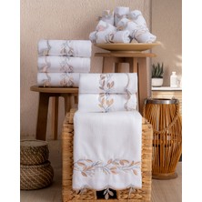 Hazangülü Collection Buldan Üretimi Çeyizlik Rüya Kadife Beyaz 6'lı El/yüz Havlusu I 50X90