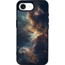 Scaleta Case iPhone 16E Uyumlu Uzay Tasarımlı Glossy Mat Siyah Silikon Telefon Kılıfı