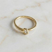 Zeino Tektaş Zirkon Yüzük - 14K Altın Rengi Kaplama