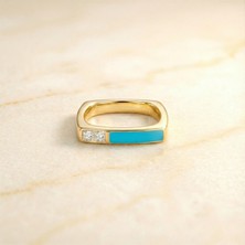 Zeino Kare Bebe Mavi Zirkon Taşlı Yüzük - 14K Altın Rengi Kaplama