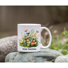 Safir Tasarım  Premium Beyaz Porselen Kupa - Kişiye Özel Çiçek Temalı