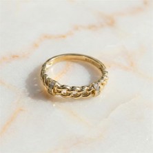 Zeino Kordon Örgü Zirkon Taşlı Yüzük - 14K Altın Rengi Kaplama