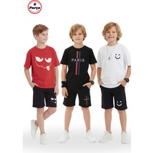 Fyk Kids 3'lü Yuvarlak Yaka Baskı Detaylı Erkek Çocuk 6 Parça Alt Üst Takım