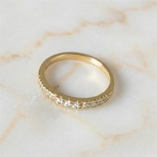 Zeino Üçtaş Zirkon Yüzük - 14K Altın Rengi Kaplama