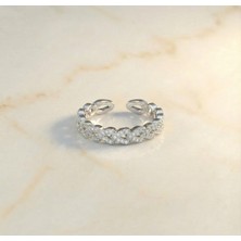 Zeino Çok Kalpli Zirkon Taşlı Ayarlanabilir Yüzük - Gümüş Rengi Kaplama