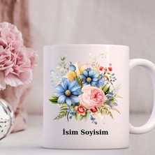 Safir Tasarım  Premium Beyaz Porselen Kupa - Kişiye Özel Çiçek Temalı