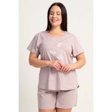 Vienetta Pamuklu Kadın Büyük Beden Kısa Kol Şortlu Pijama Takım, 511049