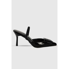 Sahra Siyah Rugan Toka Detay Arka Lastikli Kadın Topuklu Ayakkabı