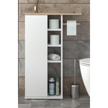 Promodül Çok Amaçlı Klozet Yanı Banyo Dolabı - Entegre Tuvalet Kağıdı Askılı - 60 cm Genişlik - Beyaz -Sonomo
