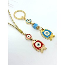 Özgürce Kırmızı ve Mavi Balık Temalı Araba Aynası ve Anahtarlık Seti