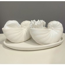 Özalp Decor Deniz Kabuğu Banyo Organizer Seti – Minimal Beton Sabunluk Pamukluk – Modern Dekoratif Banyo Aksesuarı