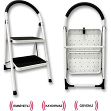 Endokon Paslanmaz Çelik 2 Basamaklı Geniş Basamak Ev - Ofis Tipi Merdiven - Tutacaklı