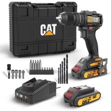 Cat DX1010.1 18VOLT 2.0AH Li-Ion Çift Akülü Kömürsüz Profesyonel Şarjlı Darbeli Matkap + 20 Parça Delme Vidalama Uç Seti