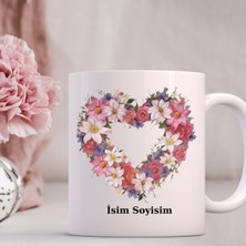 Safir Tasarım  Premium Beyaz Porselen Kupa - Kişiye Özel Çiçek Temalı